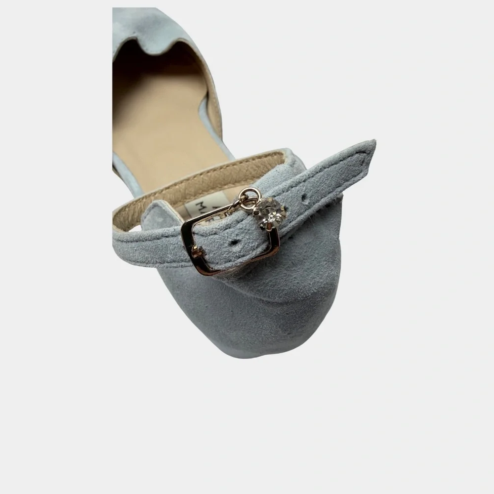 Anna‎ Maratti Light Blue Suede Ankle-Strap Ballet Kitten Heel Size 40